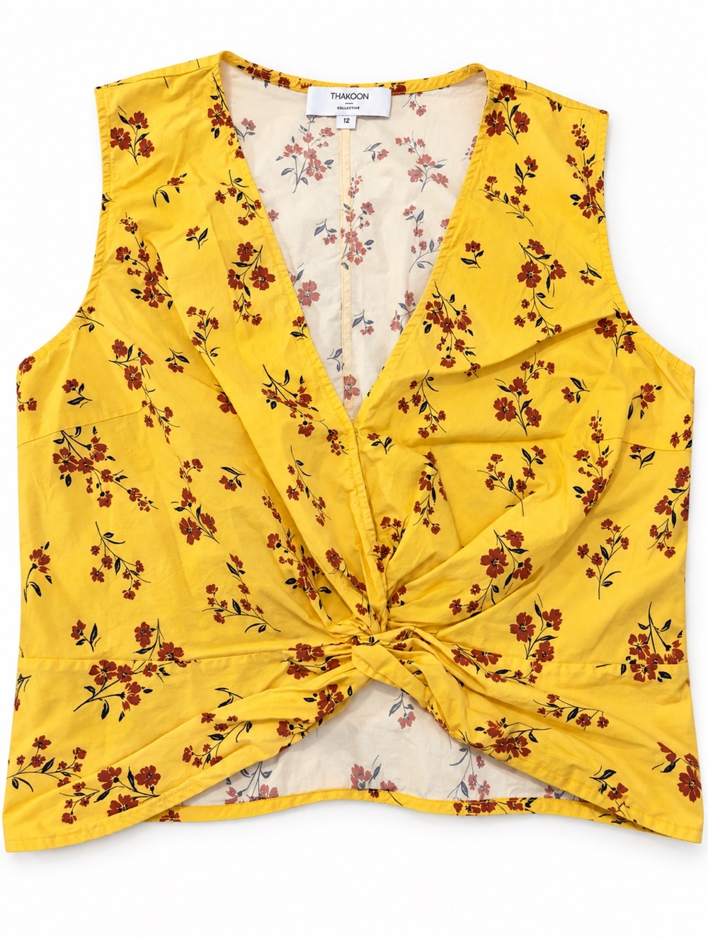 Thakoon x RTR Yellow Floral Twist Front Peplum Top Size 12